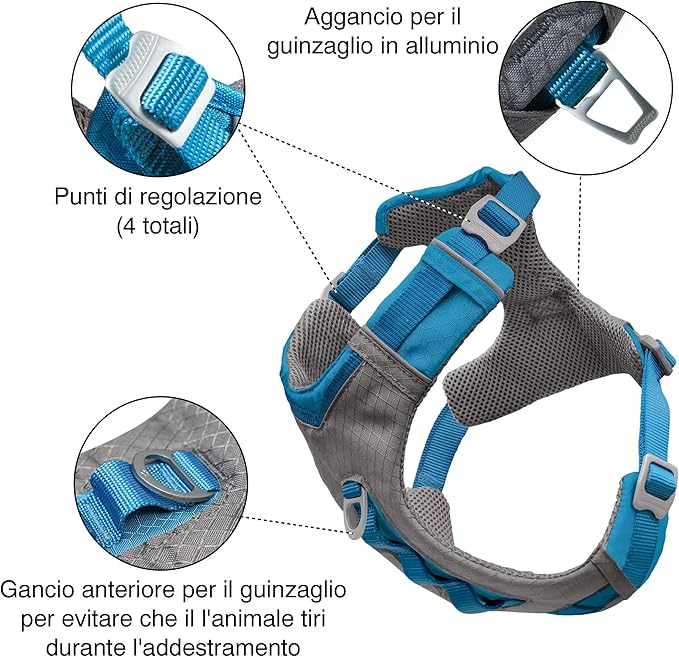 Kurgo Journey Air Dog Harness - Secure Fit for Active Dogs - Padded Chest - Lightweight Ripstop Fabric - Breathable Mesh - Reflective Trim - Back Assist Handle - Coastal Blue - Small