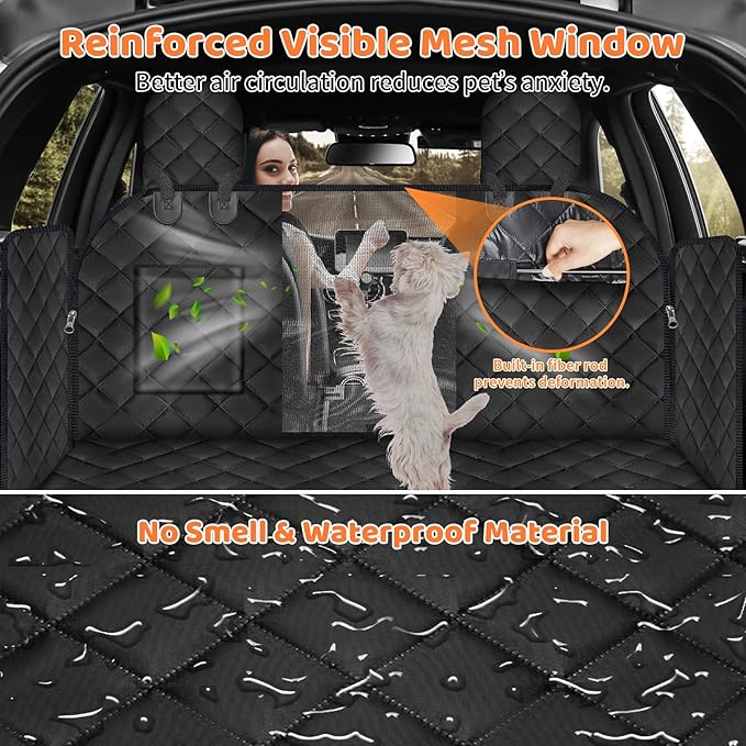 URPOWER Dog Back Seat Extender for Tesla Model Y, Hard Bottom Dog Car Seat Cover Holds 400 lbs, Waterproof Dogs Hammock for Car Pet Backseat & Door Protector Dogs Car Bed for Model Y 2025-2020