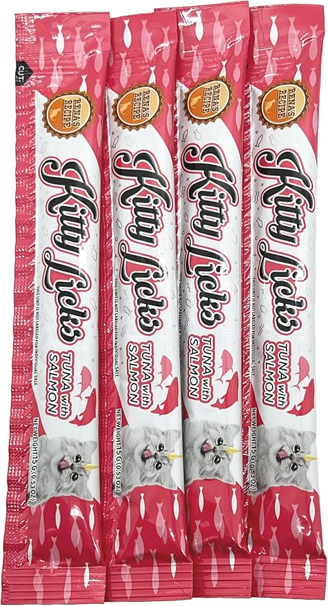 Rena's Recipe Kitty Licks Tuna Barrel (60 Tubes) 4 flavorsX 15 Tubes Cream Lickable Cat Treats 4 Different Flavors: Tuna with Seafood, Scallop, and Salmon