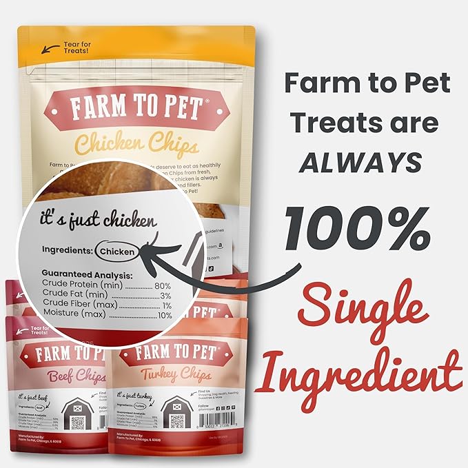 Farm To Pet - Puppy Training Treats Starter Pack Chicken 4oz + 2 Turkey & 2 Beef Snack Chips for Small Dogs - Value Pack Dog Treats, 100% All Natural, Single Ingredient, Puppy Essentials Made in USA