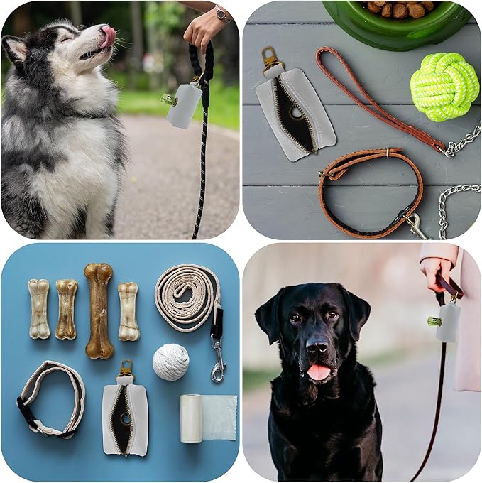 HIFA Genuine Leather Dog Poop Bag Holder, Poop Bag Holders for Leashes - Soft Touch Rustic Leather, Metal Clips and Easy Access to Pet Waste Bags- Dog Poop Bag Dispenser for Outdoor Walking