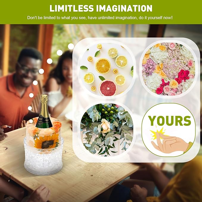 Ice Bucket Mold,Ice Mold Wine Bottle Chiller,Champagne Ice Bucket Floral DIY Ice Mold for Champagne,Wine,Cocktails/Holiday Bar Any Celebration Party Wedding Christmas and Thanksgiving