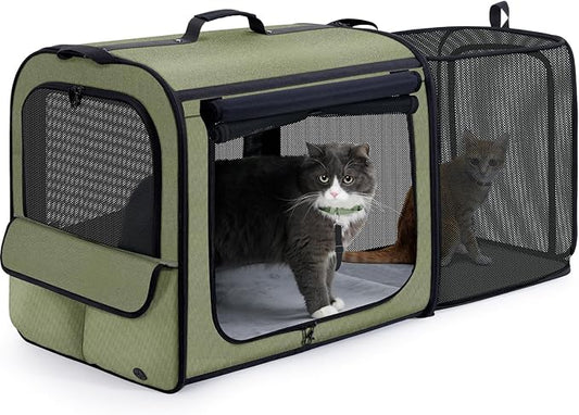 pecute Dog Car Carrier Stable and Light Weight, Expandable Extra Space Dog Carrier for Cars, Breathable Dog Car Crate, Foldable Pet Carrier for Both Indoor and Outdoor Use, Pet Travel Crate Green