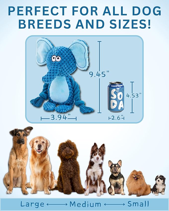 Plush Dog Toys, 3-Pack Variety Set with Squeaker, Crinkle Paper, Rope, Non-Toxic, Soft & Durable, Teething Puppy Toys- Farm Friends or Jungle Pals, 9.45 x 3.94 inches (Jungle Pals)