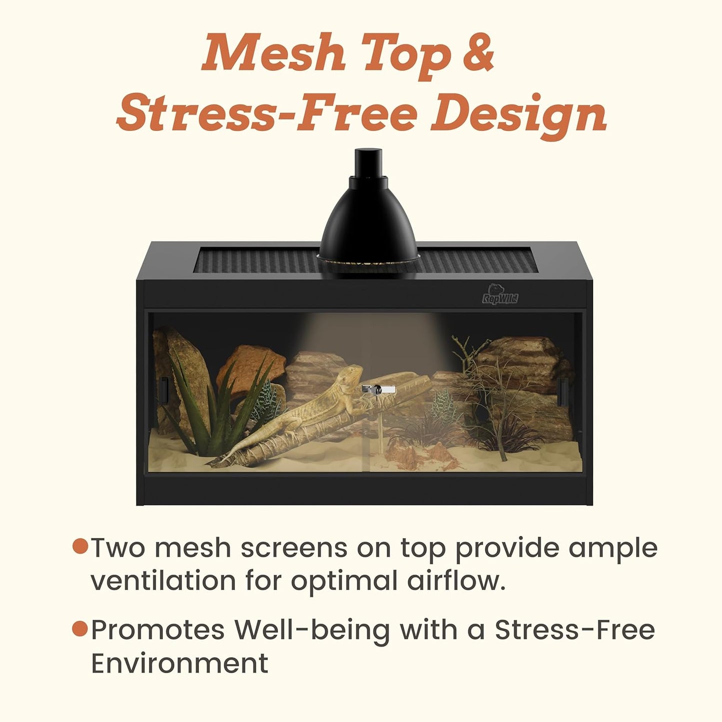 20 Gallon PVC Reptile Enclosure, RepWild 24"x18"x12" Terrarium/Tank with Heavy-Duty Screen Top, Glass Sliding Doors & Lock for Bearded Dragons, Ball Python, Geckos, Lizards