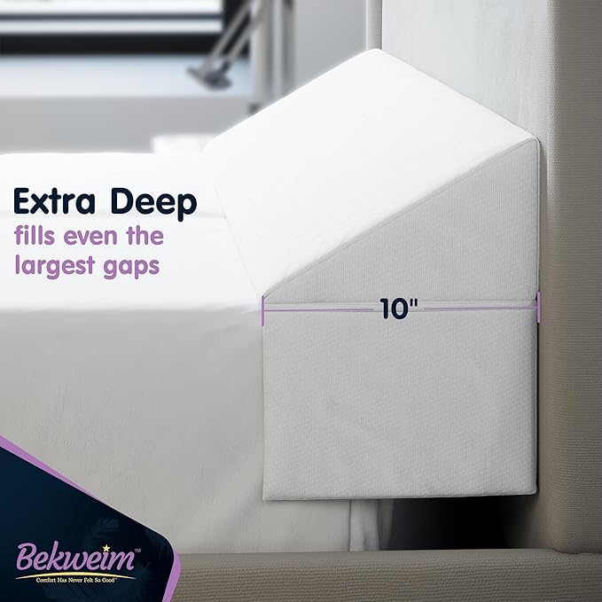 Wedge Pillow Headboard Bed Gap Filler Full - Headboard Pillow Full Size 54 X 10 X 6 - Long Pillow for Bed Wedge Gap Filler with Large Pocket for Bed Accessories - Mattress Gap Filler (White)