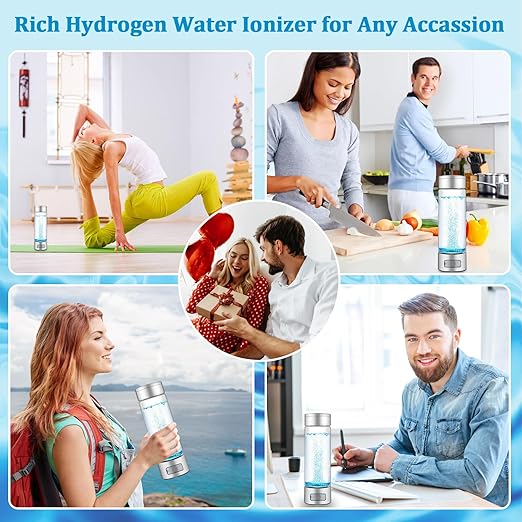 Hydrogen Water Bottle,Real Pure 6000+ PPB Upgraded Hydrogen Water Bottle Generator,2000+ PPB in 3 Min Portable Water Ionizer,Hydrogen Water Machine with Exhaust Hole,Advanced SPE/PEM(Silver)