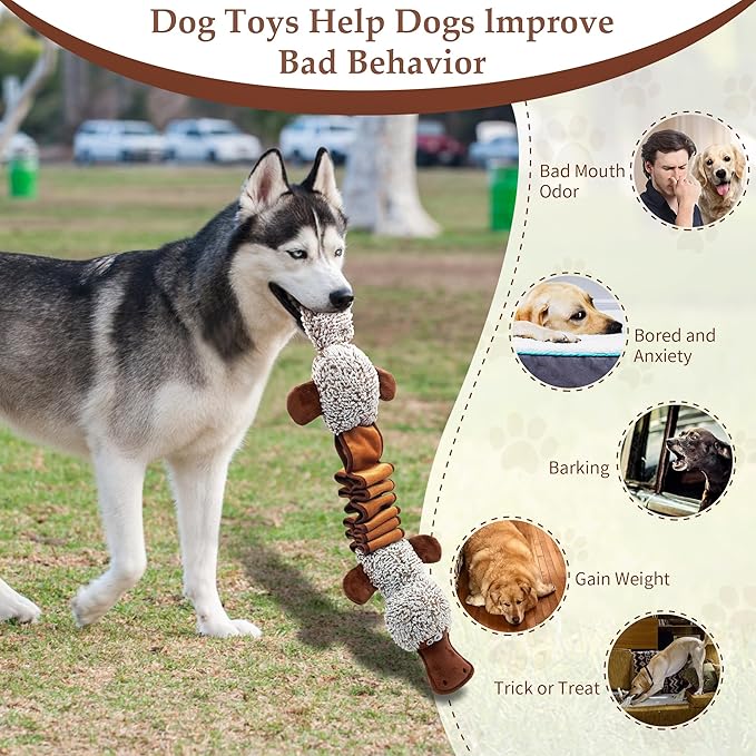 Squeaky Dog Toys, Interactive Tug of War Puppy Toys, Funny Plush Dog Chew Toys, Stuffed Dog Toys for Small,Medium and Large Dogs - Platypus