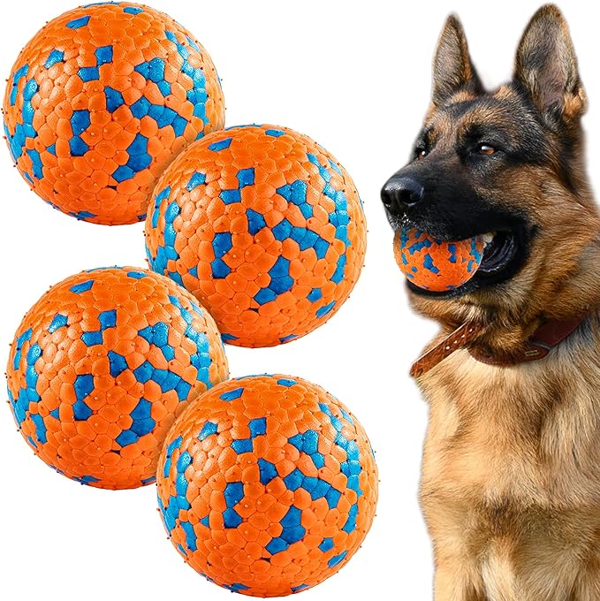 4Pcs Dog Balls, Tennis Balls for Dog Aggressive Chewers, for Large Medium Small Puppy, Training Catch&Fetch, Water Floats Toys, Orange