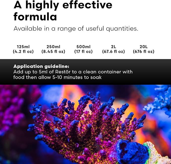 Brightwell Aquatics - Restor Liquid Coral Tissue Supplement - Fish Tank Reef Nutrition for Live Coral Growth Acceleration, Colour Vibrancy, & Restoration Additive - Saltwater Reef Supplies, 8.45 fl oz