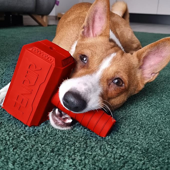 Fenrir Hammer Dog Chew Toy Strong Rubber Stuffable Enrichment Toy for Chewers (Red, Medium)
