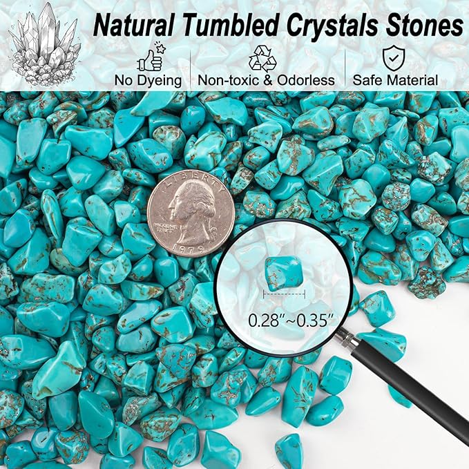 Tumbled Chips Stones Green Turquoise Crushed Crystal Quartz 3 Lb, Polished Natural Aquarium Gravel Rocks Gemstone Pebbles for Fish Tank, Vase Fillers, Succulent Plants Decor