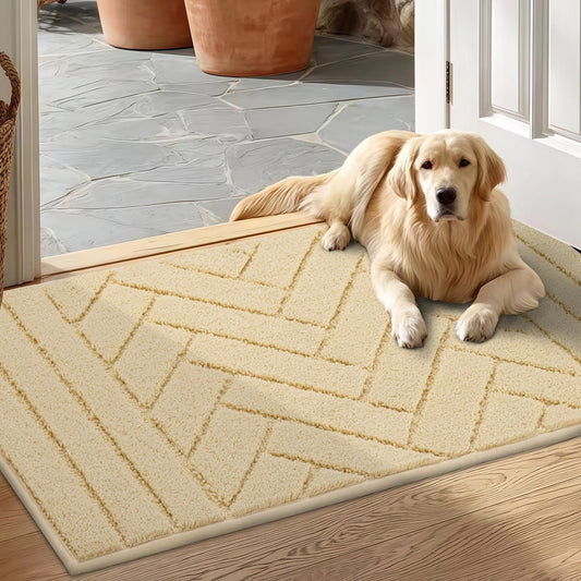 Tindbea Dog Mat for Muddy Paws,Absorbs Moisture Dirt Non-Slip Washable Mud Mat for Dogs,Soft Rubber Backing Front Inside Pet Rug for Entryway, Mud Dog Paws, Patio(20"x31.5",Beige)
