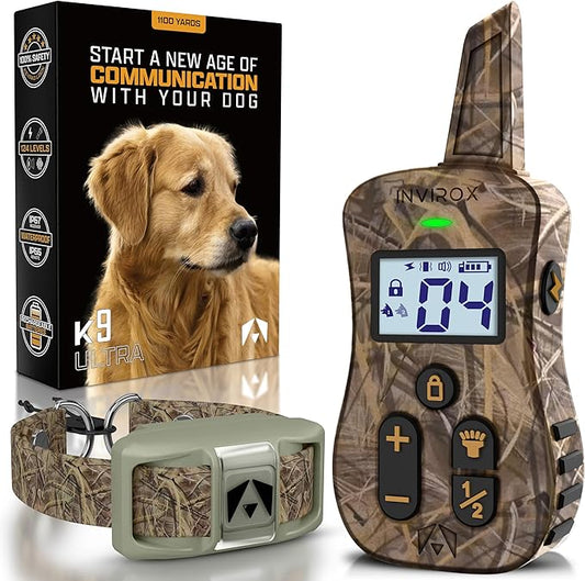 INVIROX Shock Collar for Dogs [Ultra K9 Hunting Series] 124 Training Levels, 4 Powerful Modes with Night-Light and ¾ Mile Range 100% Safe Dog Training E Collar for Large Dogs IP67 Waterproof