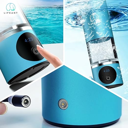 Hydrogen Water Bottle Generator–5000PPB Hydrogen Water Machine–Hydrogen Bottle Water with Adjustable Speed – Food-Grade Water Ionizer–Blue Pro