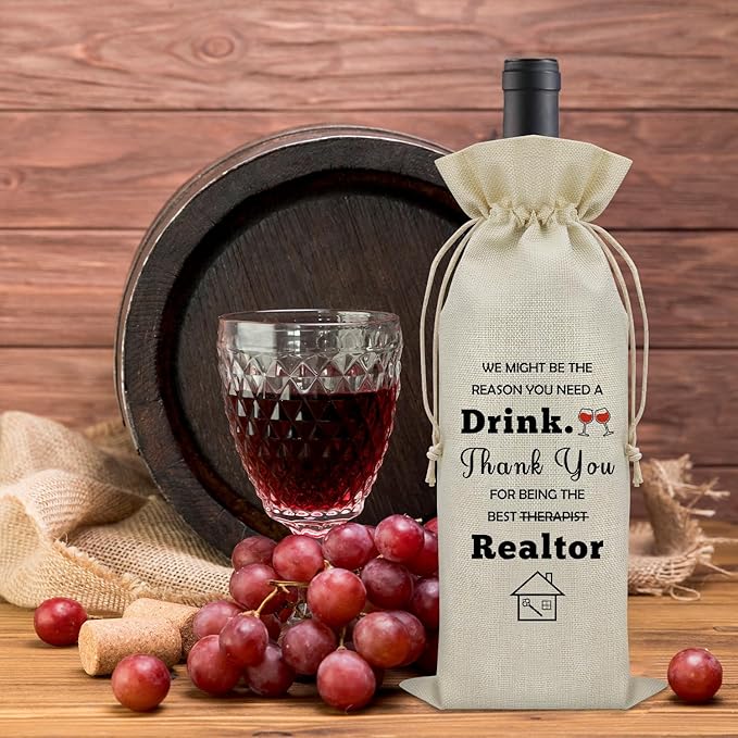2PCS Realtor Gifts for Women Agent Wine Bag Thank You Gifts for Clients Real Estate Therapist Gifts for Men Wine Bottle Storage Bag Housewarming Gifts for Her Wine Accessories Gifts for Wine Lovers