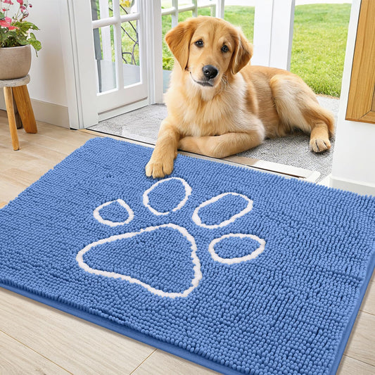 Smiry Dog Door Mat for Muddy Paws, Absorbent Dirt Trapper Non Slip Quick Dry Washable Chenille Mat for Mud Dogs, Entry Rug for Indoor and Outdoor (36x24 Inches, Cornflower Blue)