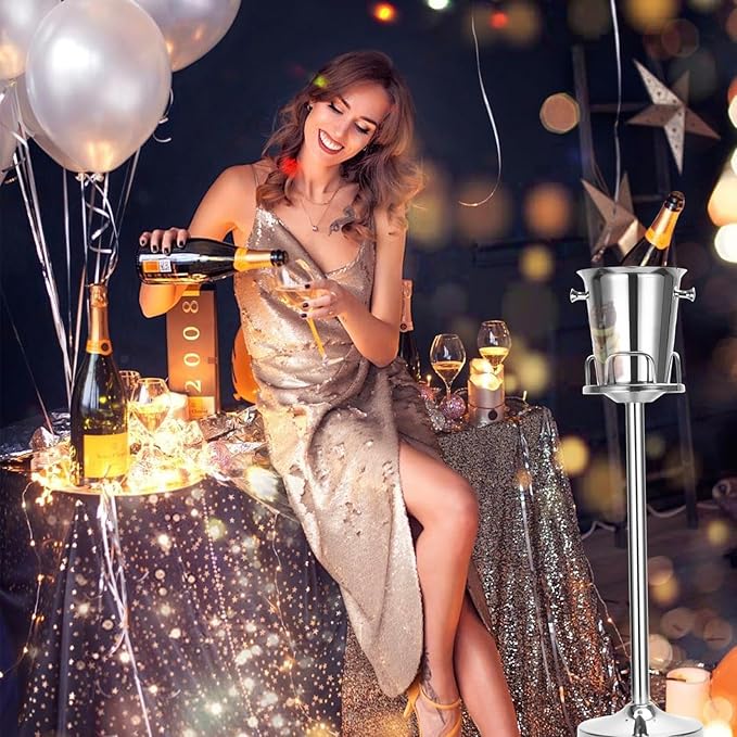 Ice Bucket with Stand Champagne Ice Bucket for party Stainless Steel Standing Champagne Ice Bucket Ice Cube Container Chiller Wine Bucket on Stand for Beer Bar BBQ Wedding KTV Club Kitchen & Bar Wares