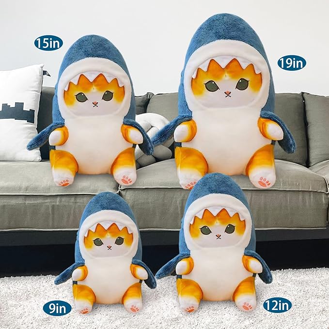 Kawaii Shark Cat Plush Toy Stuffed Animal Doll, Cute Soft Pillow Stress Release Hugs Toys Christmas Halloween Birthday Gifts for Kids Boys Girl Best Gift (Blue - Yellow,15 inch)