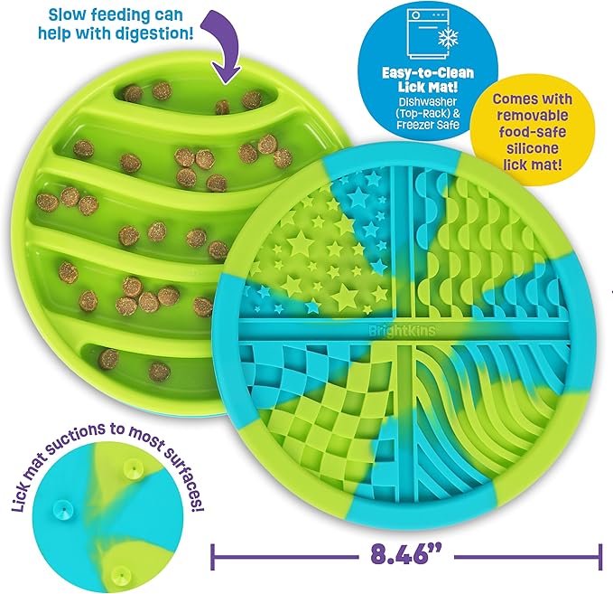 Brightkins Circle Slow Feeder and Lick Mat, Outdoor Puzzle Board, Interactive Dog Toys, Dog Birthday, Enrichment Bowls, Puppy Teething and Chewing, Stimulating Automatic Feeder