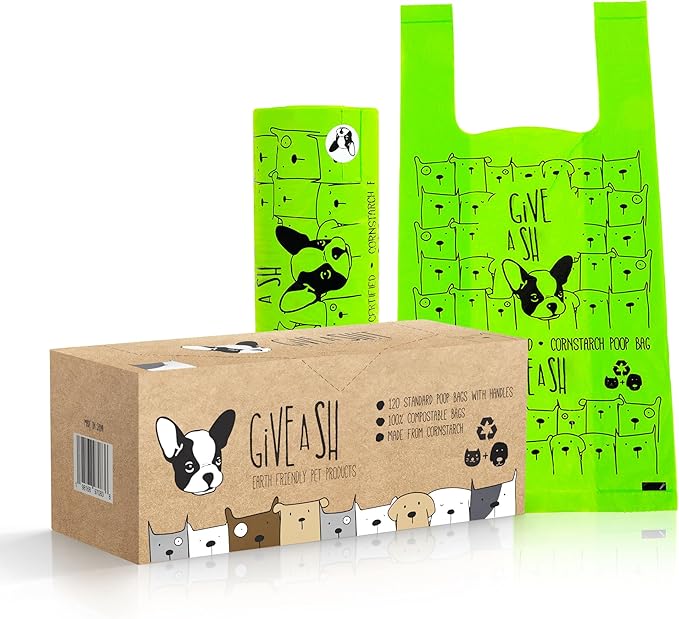 Home Compostable Dog Poop Bags with Handles - 10% to Charity - ASTM D6400 & EN 13432 Compliant - 120 x Large Plant Based Compostable Poop Bags (1 Pantry Roll)