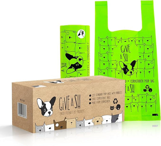 Home Compostable Dog Poop Bags with Handles - 10% to Charity - ASTM D6400 & EN 13432 Compliant - 120 x Large Plant Based Compostable Poop Bags (1 Pantry Roll)
