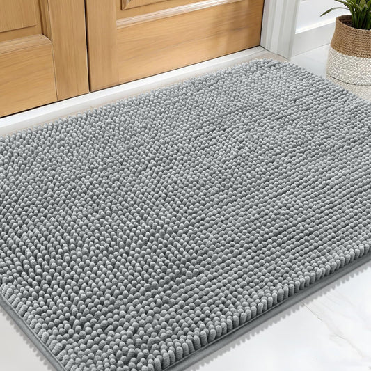OLANLY Dog Door Mat for Muddy Paws 24x16, Absorbs Moisture and Dirt, Absorbent Non-Slip Washable Doormat, Quick Dry Chenille Mud Mat for Dogs, Entry Indoor Entryway Carpet for Inside Floor, Grey