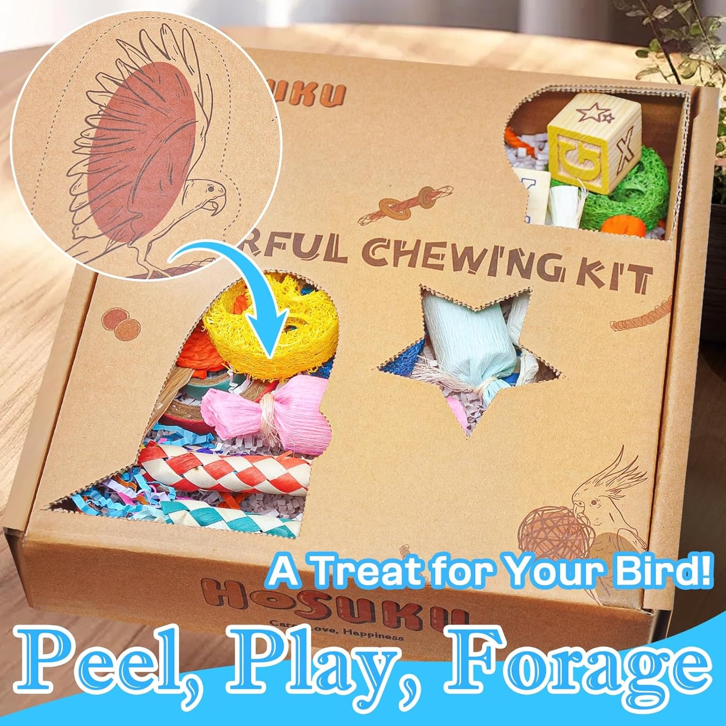 Colorful Bird Foraging & Shredding Toys Box – Safe Bird Toys for Parakeets, Cockatiels, Conures & Small Birds, Perfect for Spring and Summer