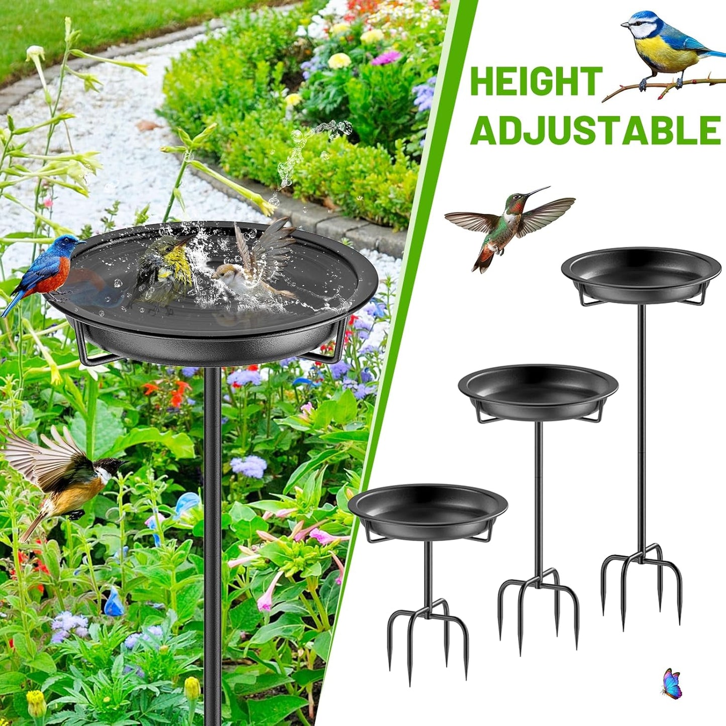 Metal Bird Bath for Outside Garden Birdbath Bowl, 36.2" Height Freestanding Bird Feeders for Outdoors with 4 Prongs Base Stake, Standing Birdfeeders for Yard Lawn Decor (Black)