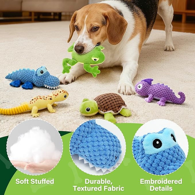 Prime Pets 5 Pack Dog Squeaky Toys, Plush Stuffed Animal Dog Toys, Value Bundle Assortment Dog Toy for Large Medium Small Dogs, Interactive Dog Chew Toy