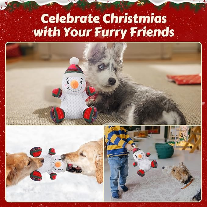 Squeaky Dog Toys, Dog Chew Toys with Crinkle Paper for Puppy, Small, Medium, Large Dogs, Interactive Pet Holiday Toys for Training and Reducing Boredom