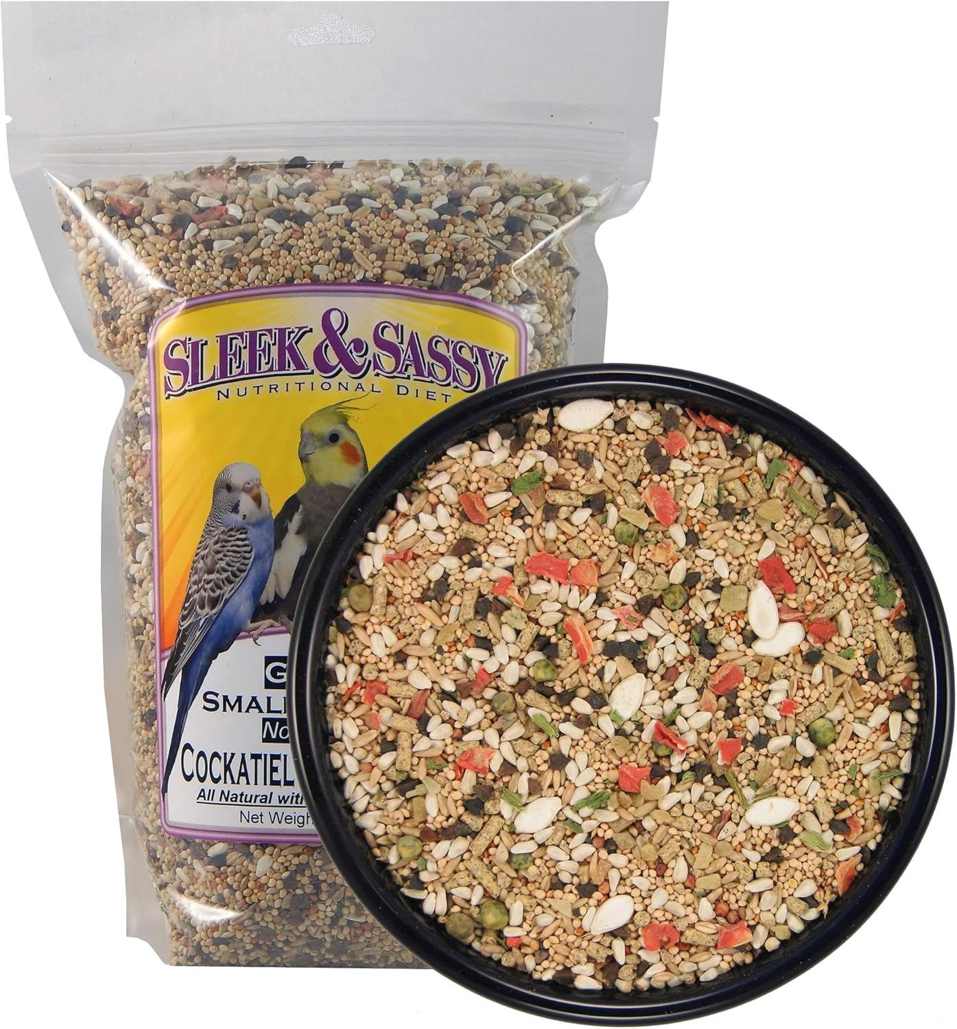 SLEEK & SASSY Garden Small Hookbill No Sunflower Bird Food for Lovebirds, Cockatiels, Quaker Parrots & Small Conures (2 lbs.)