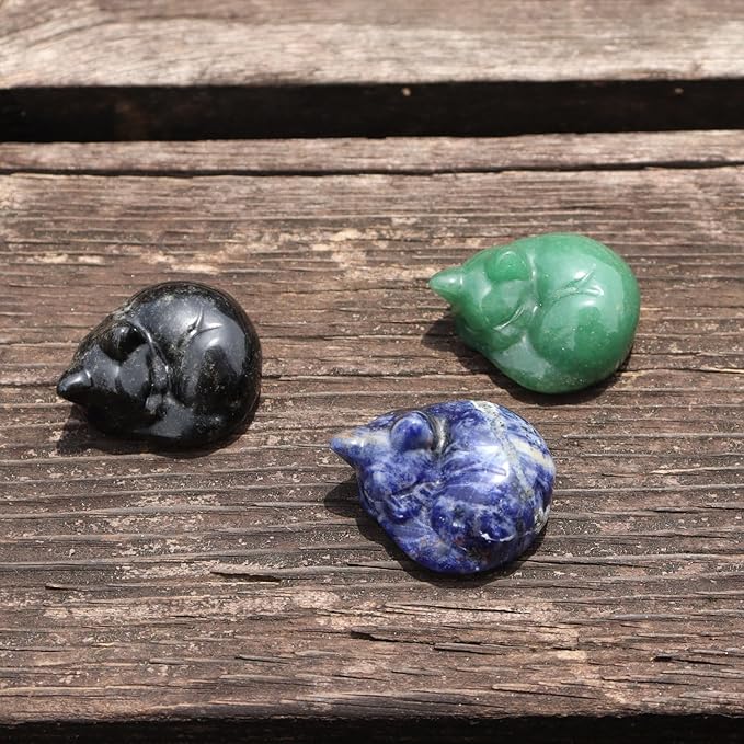Cat Decor, 1PC Black Obsidian Cat Figurine, Gemsone Sleeping Cat Shaped Stone, Hand Carved Healing Crystal Gift for Cat Lover, Obsidian Sleeping Cat Statue for Home, Rock Collection 1.5''