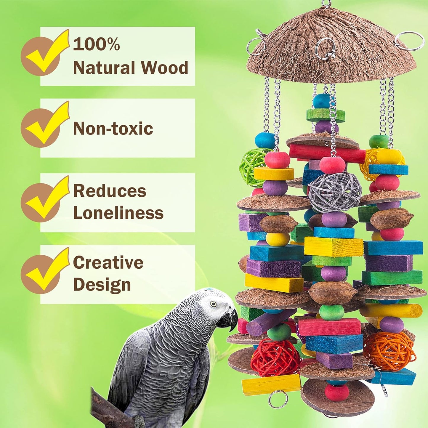 EBaokuup Large Bird Parrot Toys - Colorful Wooden Blocks Bird Chewing Toy for Macaws, Cockatoos, African Grey and Large Medium Parrot Birds