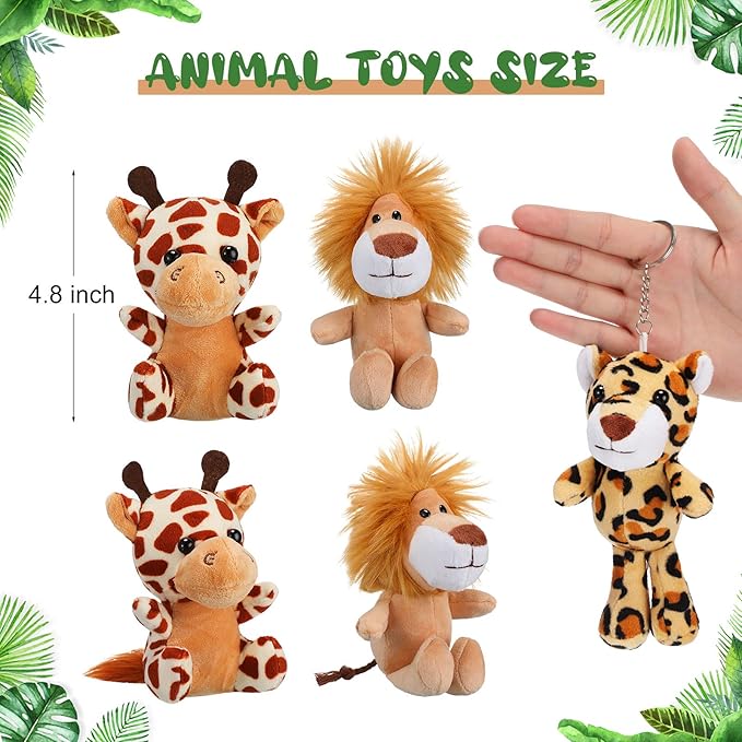 Sumind 12 Pieces Mini Stuffed Forest Animals Jungle Animal Plush Toys 4.8 Inch Cute Elephant Lion Giraffe Tiger Plush for Animal Themed Parties Achievement(Sitting, Standing)