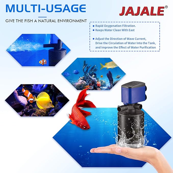 Water Pump 210 GPH 3-in-1 Submersible Internal Filter Aquarium Powerhead Water Pump Ultra Quiet for Aquarium,Fish Tank-5 Pack