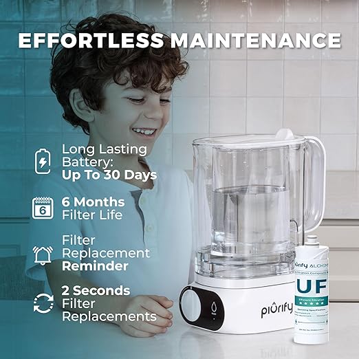 Alchemy Automatic Water Filter Pitcher with Rapid Filtration | Water Dispenser with Advanced UltraFiltration + Carbon Technology | 50 Oz Capacity | Extended 130 Gallon Cartridge Life