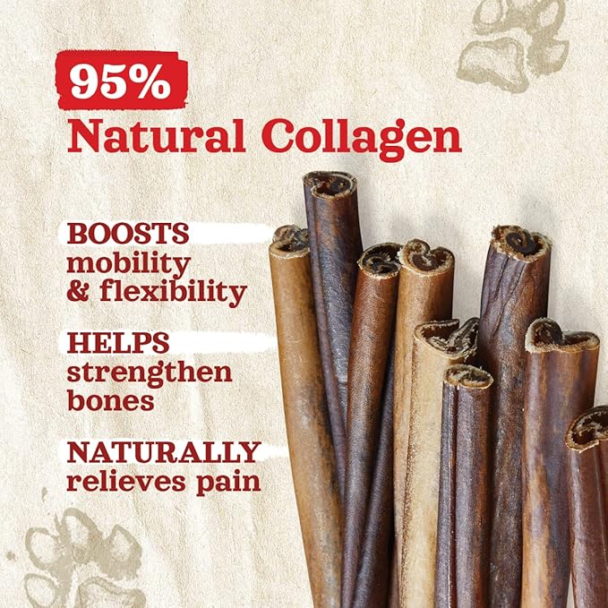 Natural Farm Collagen Dog Chews (3-5”, 10 Units), Odor-Free Long Lasting Bully Sticks & Rawhide Alternative Dog Treats, 95% Collagen Low Fat, High Protein – Small & Medium Dogs
