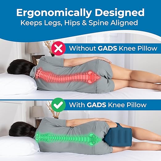 Inflatable Knee Pillow for Side Sleepers - Travel Knee Pillow - Leg Pillow for Side Sleeping - Hip, Back and Sciatica Pain Relief Pillow - Lightweight & Portable for Travel - Blue