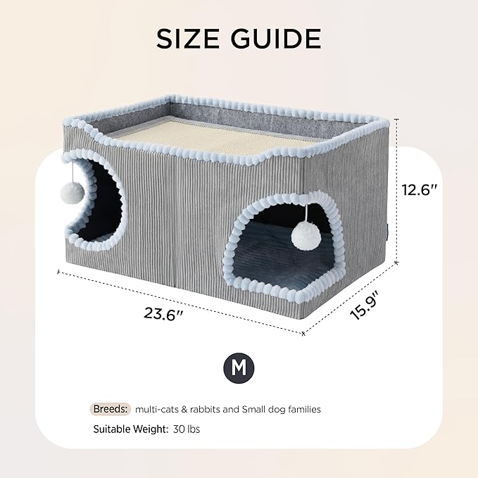 Bedsure Cute Cat Scratcher House for Indoor Cats - Extra Wide Cat Scratch House with Large Removable Top Sisal Pad for Multi Cats, Foldable Cave Hideaway for Entertainment, 23.6x15.9x12.6inches, Grey