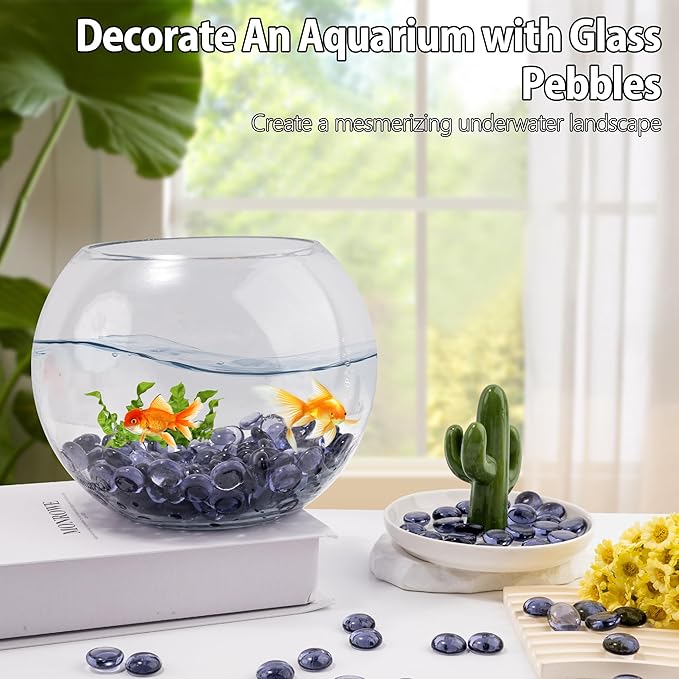 Purple Glass Marbles, 0.97 LB Transparent and Smooth Flat Glass Beads for Vases, Mosaic Gem Pebbles for Aquarium Decor, Floral Arrangements, Mancala Stones, Vase Filler and Crafts (Approx. 80-100 PCS)