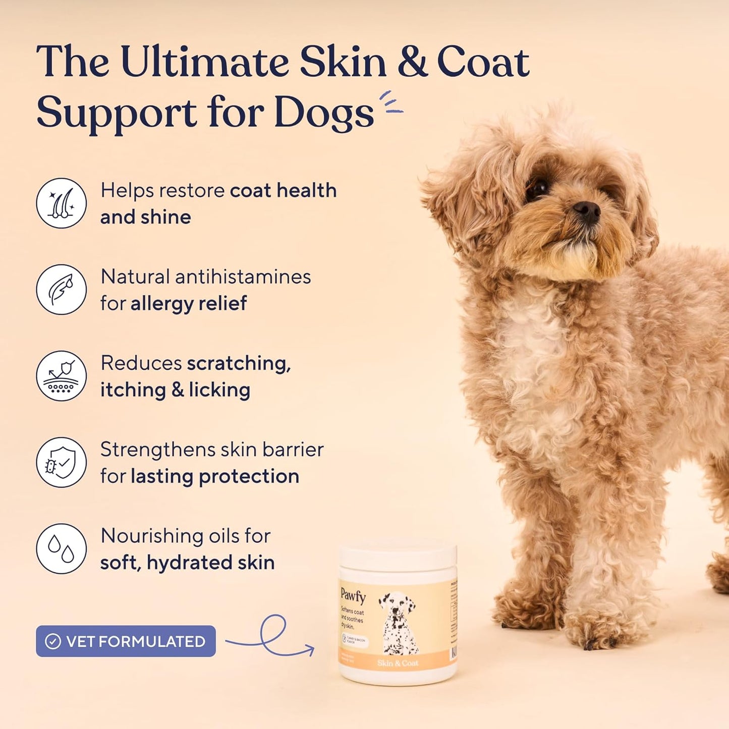 Pawfy Skin & Coat with Salmon Oil - Dog Allergy Relief Chews | Advanced Licking Paws Comfort | Dog Itching Skin Relief & Seasonal Allergies Support - Immune Support & Coat Defense | 30 Chews (Bacon)