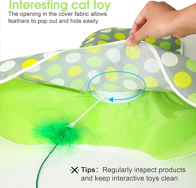 Interactive Cat Toy for Indoor Cats - Automatic Hide & Seek, Motion Activated Feathers, Squeaky Mouse, Touch Activated, USB Rechargeable - Top Bored Cat Toy（Green）