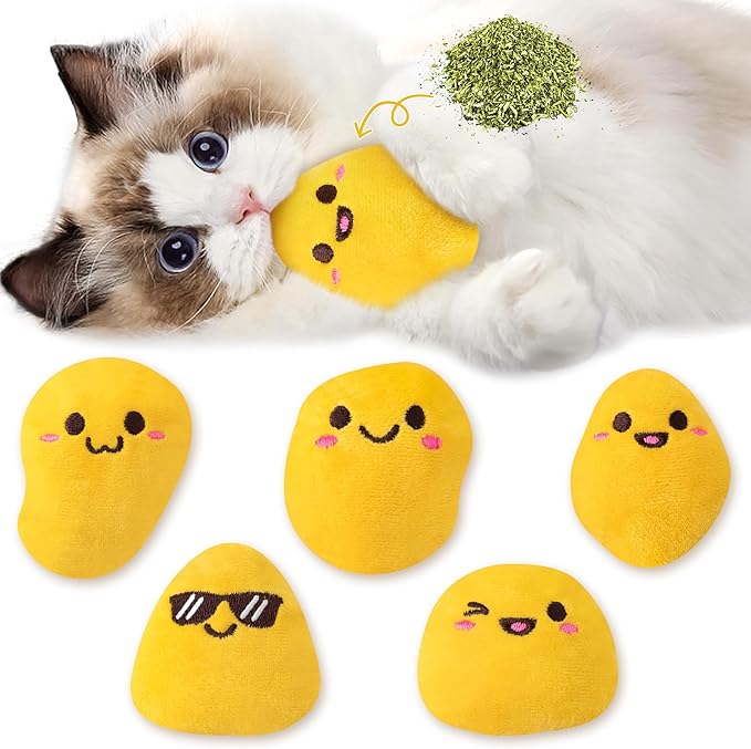 L1rabe Nuggets Catnip Stuffed Toys - 5Pcs Fall Funny Yellow Fried Chicken Nuggets Indoor Cat Toys, Kitten Chew Bite Kick Interactive Supplies for Pet Lovers Kitten Birthday Present Autumn Harvest Gift