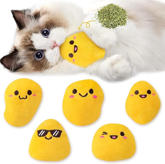 L1rabe Nuggets Catnip Stuffed Toys - 5Pcs Fall Funny Yellow Fried Chicken Nuggets Indoor Cat Toys, Kitten Chew Bite Kick Interactive Supplies for Pet Lovers Kitten Birthday Present Autumn Harvest Gift