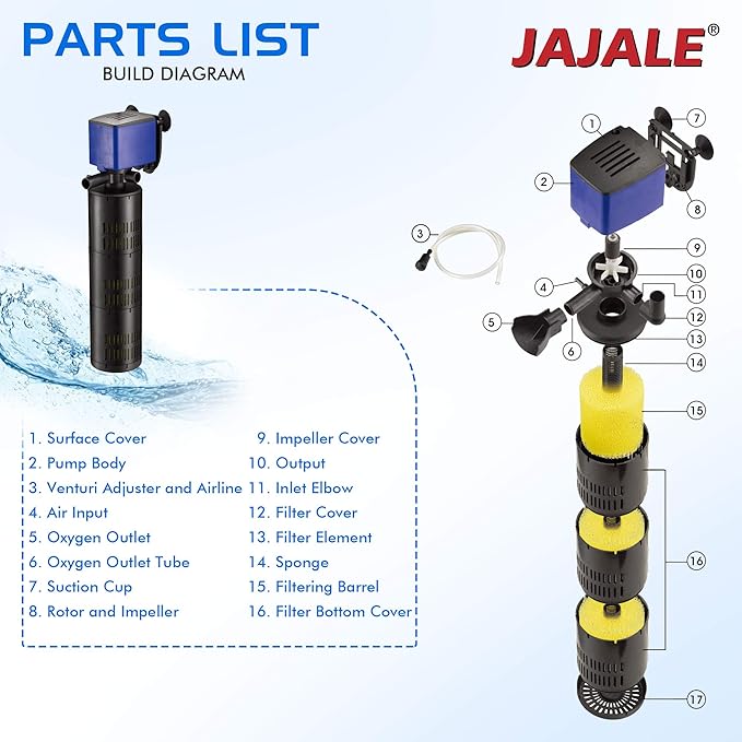 Water Pump 475 GPH 3-in-1 Submersible Internal Filter Aquarium Powerhead Water Pump Ultra Quiet for Aquarium,Fish Tank-3 Pack