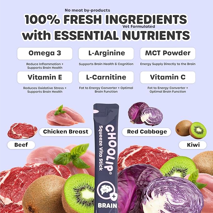 Squeeze Vita Stick Lickable Cat and Dog Treats – 49-Count Brain Support Sticks with Multivitamins, Soft Squeezable Paste for All Life Stages, Supporting Brain Health