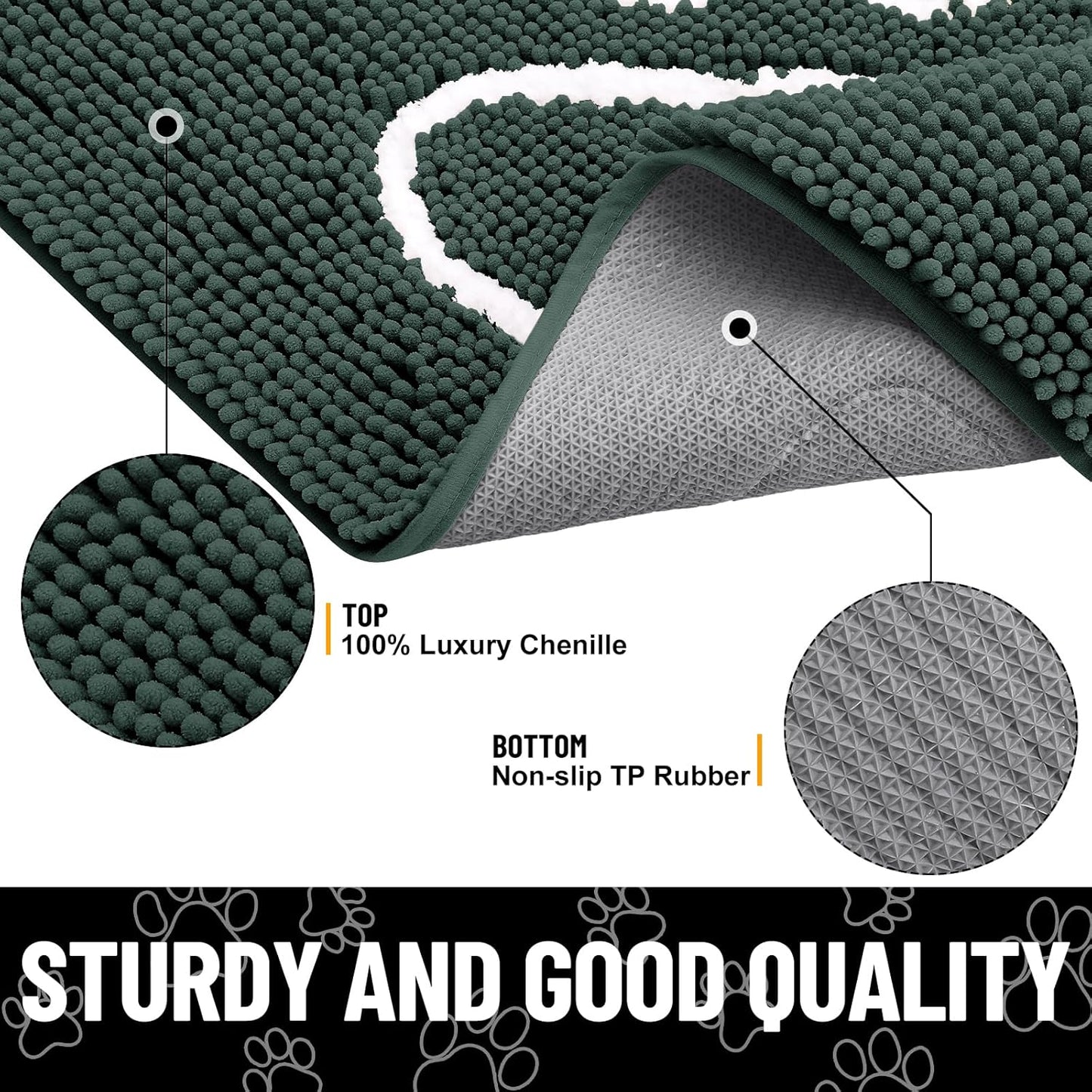 Smiry Dog Door Mat for Muddy Paws, Absorbent Dirt Trapper Non Slip Quick Dry Washable Chenille Mat for Mud Dogs, Entry Rug for Indoor and Outdoor (24x16 Inches, Green)