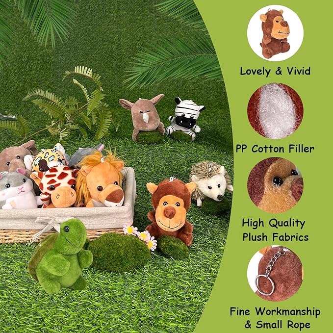 36Pcs Adopt an Animals Party Favors, Mini Safari Stuffed Animals Adopt A Pet Set Includes 12 Jungle Stuffed Animals 12 Kraft Paper Bags 10 White Plastic Fence Mini Chalkboard & Chalk Marker
