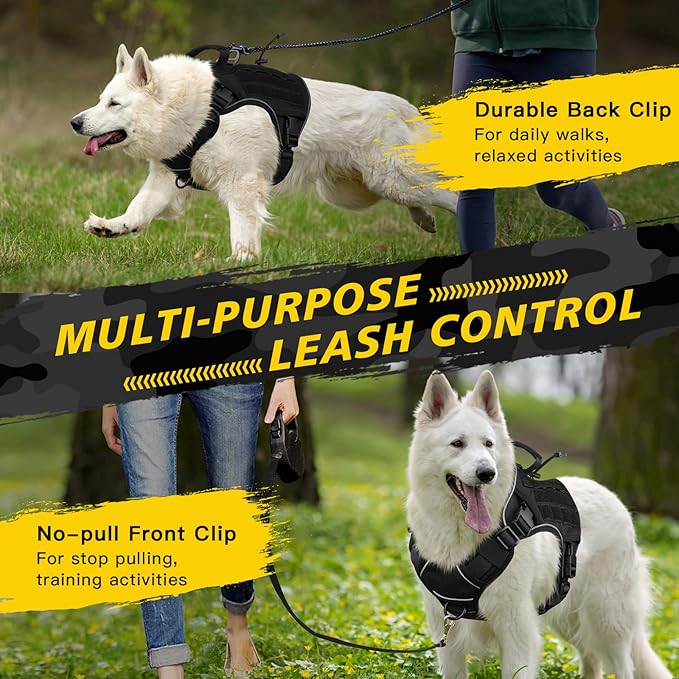 WINGOIN Black Tactical Dog Harness for Large Dogs, Heavy Duty No Pull Dog Harness with Handle, Adjustable Reflective Military K9 German Shepherd Big Size Dog Vest for Walking, Training, Hunting (L)